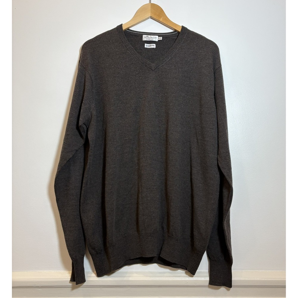 Peter Millar Crown Soft Merino Wool Silk V-Neck Sweater Men's XL Dark Gray READ